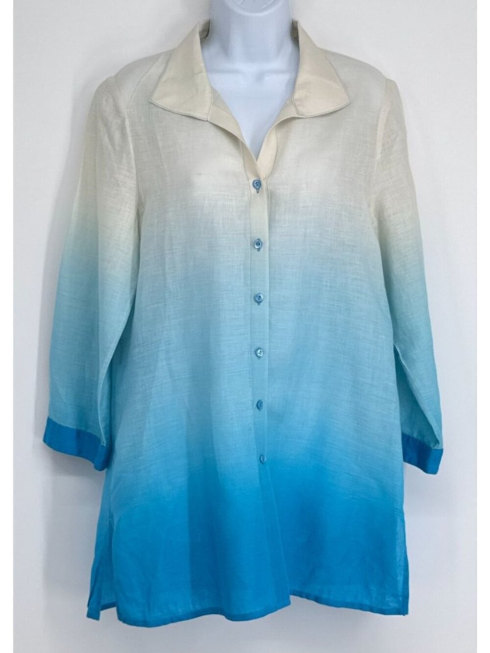 Carlisle Women 8 Linen Ombre Button-Up Shirt Long Sleeve Career Beach Resort